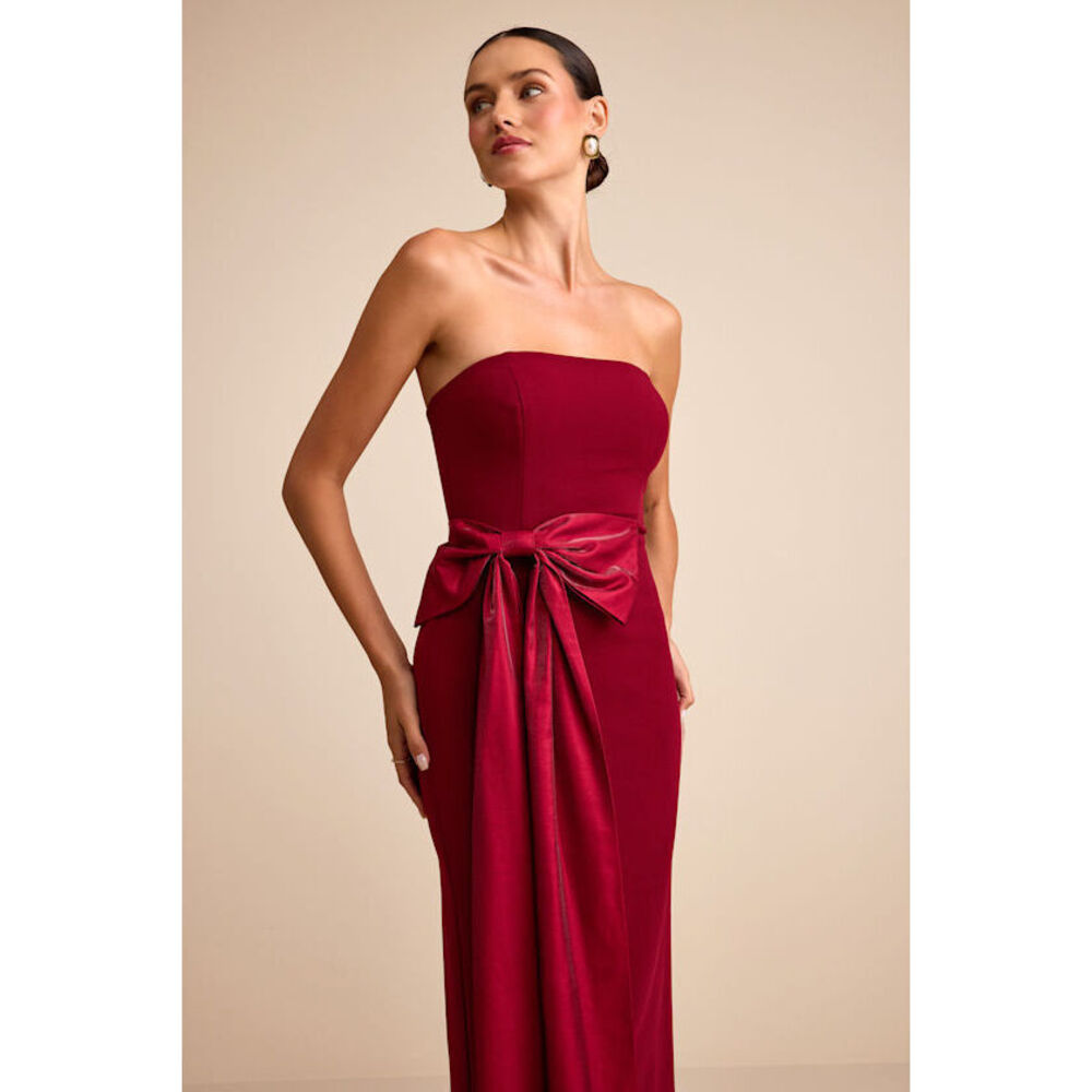 Lulus Marvelous Vision Red Strapless Bow Column Maxi Dress - Size S
